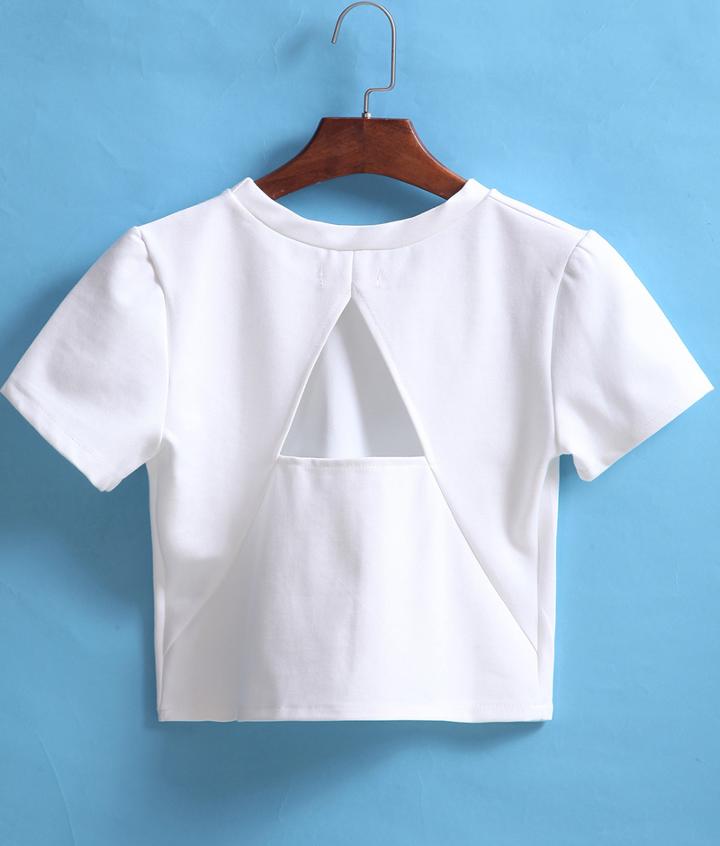 Romwe Short Sleeve Cut Out White Blouse
