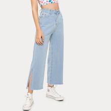 Romwe Solid Split Wide Leg Jeans