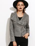 Romwe Grey Lapel Zip Up Jacket With Button Detail