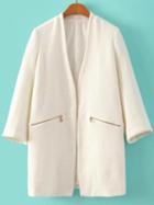 Romwe Single Breasted Zippers Long Coat