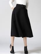 Romwe A-line Black Skirt With Belt