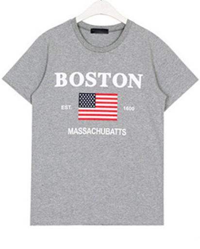 Romwe American Flag Boston Print T-shirt