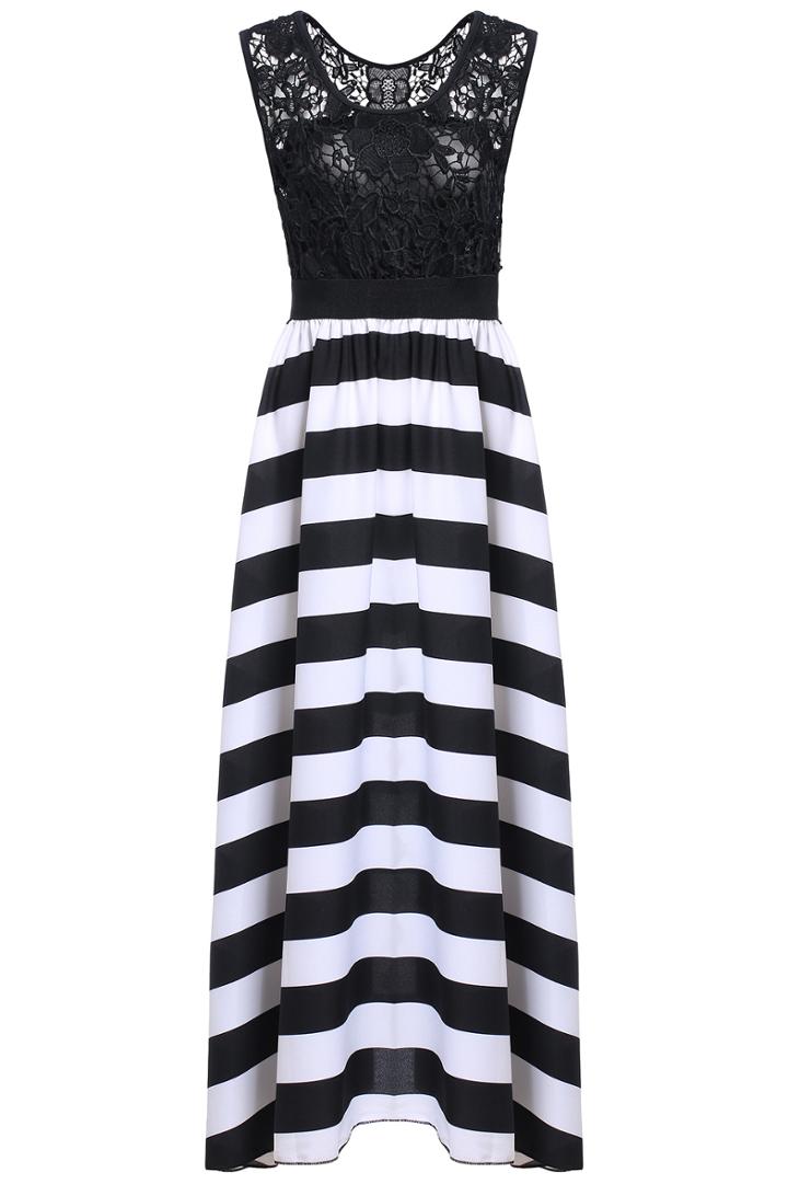 Romwe Striped Lace Maxi Dress