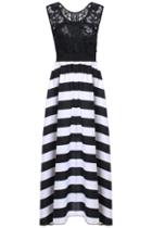 Romwe Striped Lace Maxi Dress