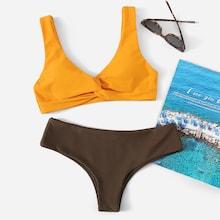 Romwe Twist Scoop Neck Mix & Match Bikini Set