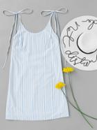 Romwe Self Tie Shoulder Vertical Striped Cami Dress