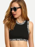 Romwe Black Letters Print Crop Top