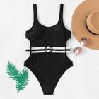 Romwe Cut-out Belted Swimsuit