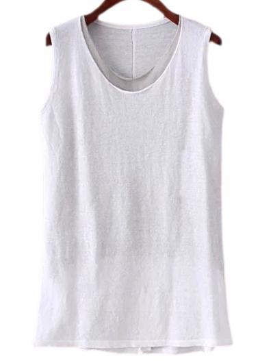 Romwe White Buttons Split Side Dip Hem Tank Top