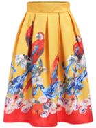 Romwe Brid Print Zipper Flare Skirt