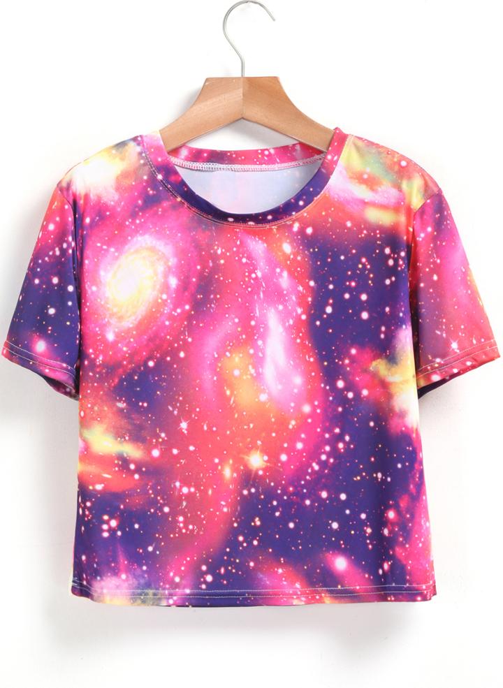 Romwe Short Sleeve Galaxy Print T-shirt