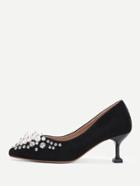 Romwe Faux Pearl Decorated Suede Stiletto Heels
