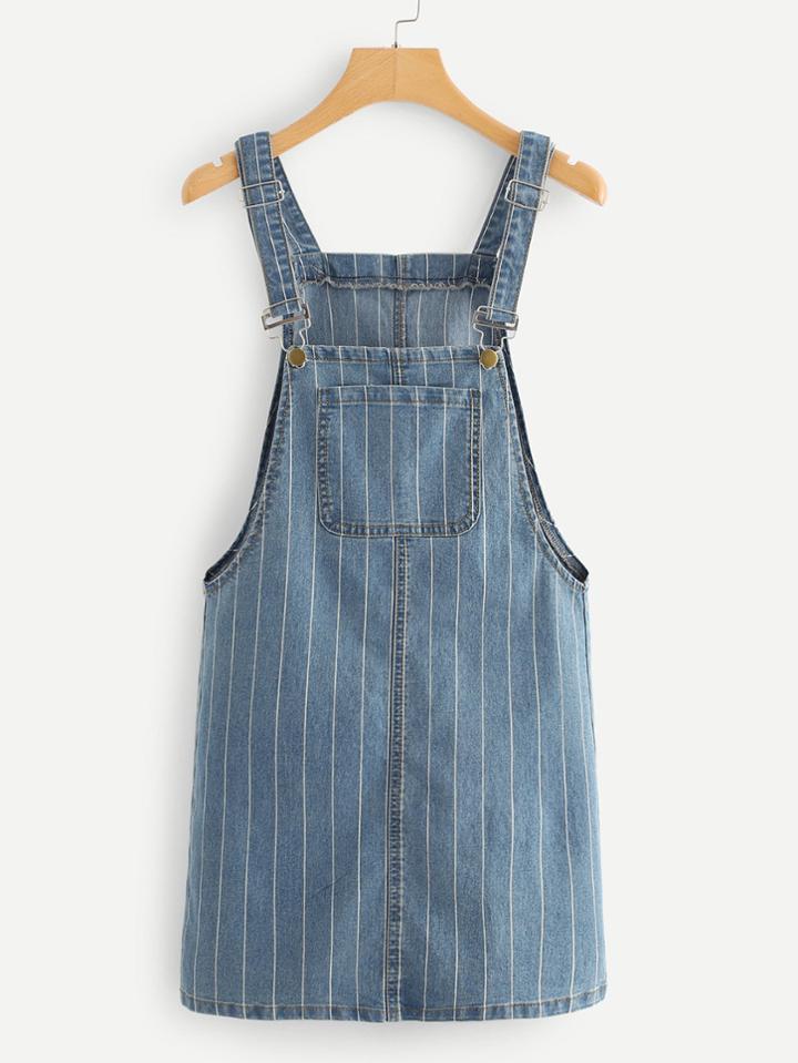 Romwe Pinstripe Overall Denim Dress