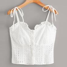 Romwe Plus Eyelet Embroidery Knot Frill Cami Top