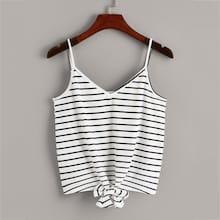 Romwe Tie Front Striped Rib-knit Cami Top