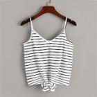 Romwe Tie Front Striped Rib-knit Cami Top