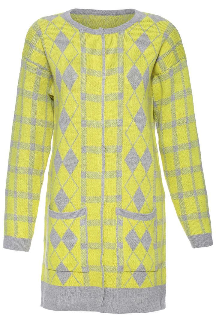 Romwe Geometric Print Yellow Cardigan