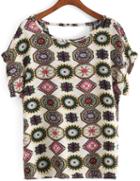 Romwe Short Sleeve Tribal Print Top