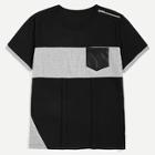Romwe Guys Contrast Pu Pocket Zipper Detail Tee