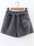 Romwe Grey Corduroy Shorts With Pom