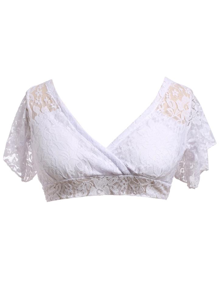 Romwe V Neck Bandage Lace White Vest