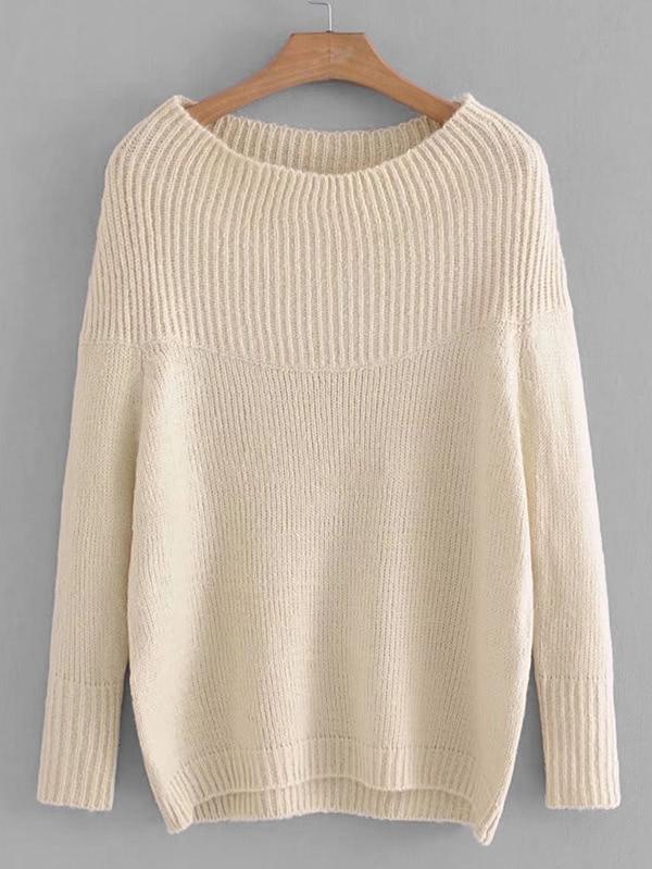 Romwe Off The Shoulder Rib Knit Sweater