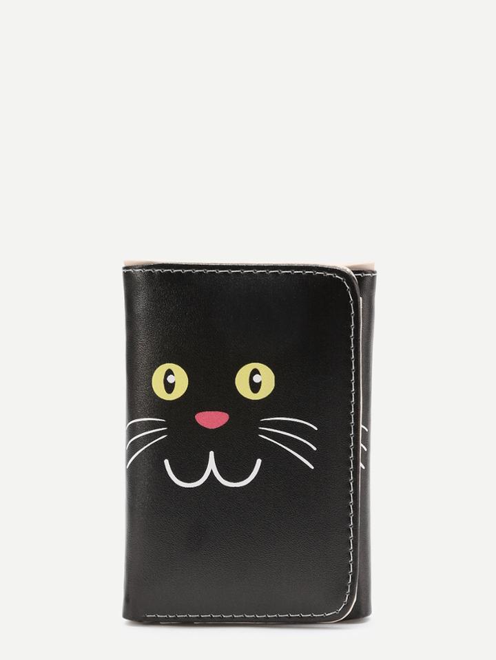 Romwe Cat Print Cute Pu Purse