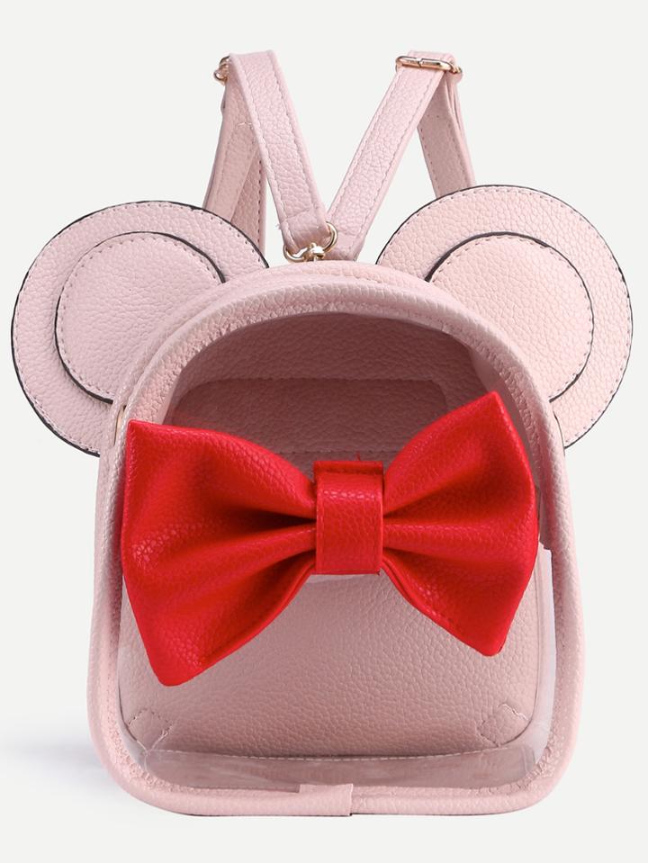 Romwe Pink Contrast Bow Front Clear Backpack With Mouse Ears