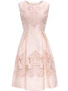 Romwe Pink Jacquard Embroidered Hollow A-line Dress