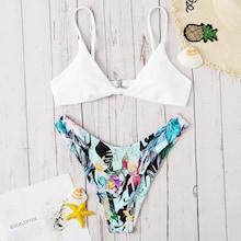 Romwe Random Tropical High Cut Mix And Match Bikini