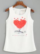 Romwe White Balloon Heart And Whale Print Tank Top