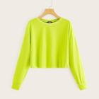 Romwe Drop Shoulder Neon Green Crop Sweatshirt