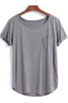 Romwe Grey Short Sleeve Pocket Loose Blouse