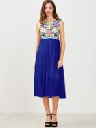 Romwe Blue Geometric Print Sleeveless 2 In 1 Dress