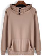 Romwe Hooded Buttons Pocket Khaki Sweatshirt