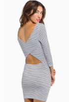 Romwe Backless Striped Bodycon Dress