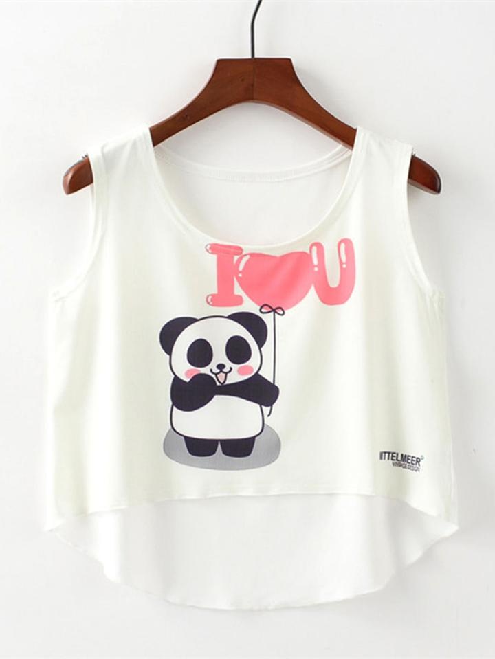 Romwe Panda Print Dip Hem Top