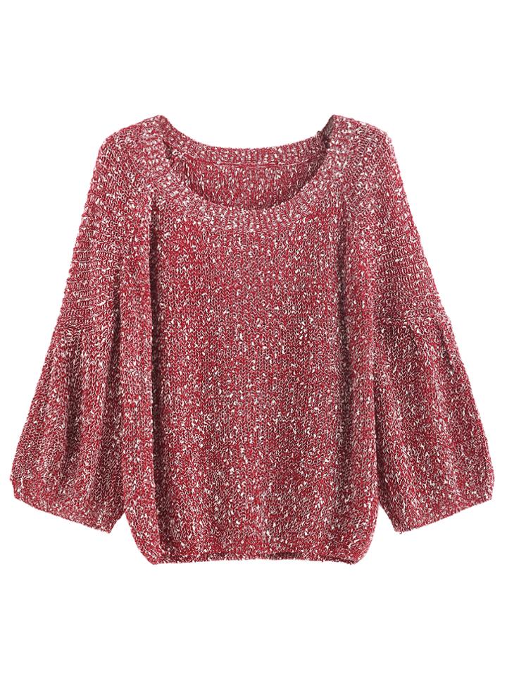 Romwe Red Dip Hem Loose Sweater
