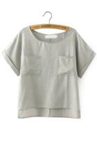 Romwe Dip Hem With Pockets Grey T-shirt