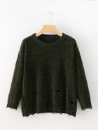 Romwe Ripped Detail Chenille Sweater