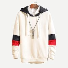 Romwe Men Cut And Sew Panel Sleeve Drawstring Hoodie