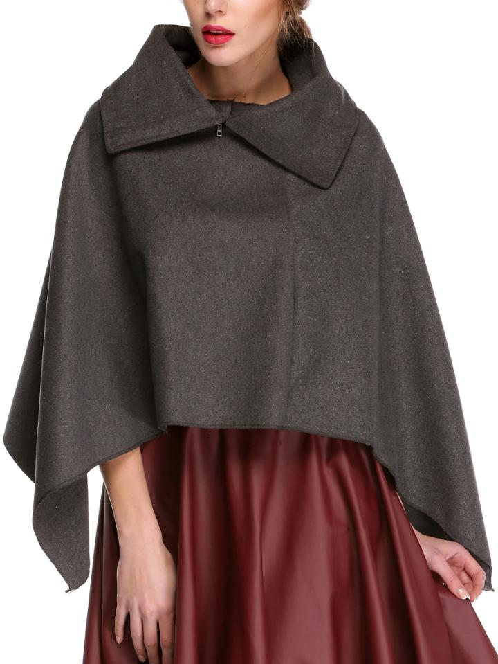 Romwe Lapel Asymmetrical Cape Dark Grey Coat