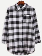 Romwe Gingham High Low Pocket Shirt