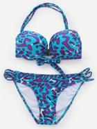 Romwe Blue Halter Printed Strappy Bikini Set