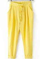 Romwe Drawstring With Pockets Harem Yellow Pant