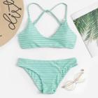 Romwe Striped Cross Back Bikini Set
