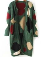 Romwe Long Sleeve Pockets Green Cardigan