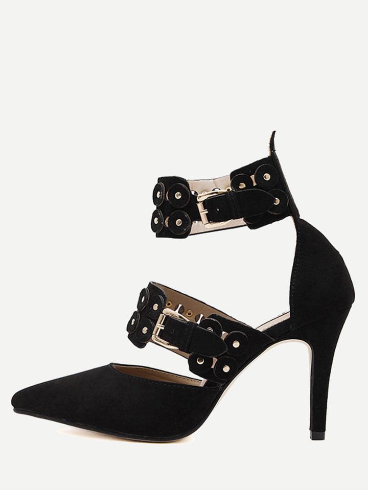 Romwe Black Faux Suede D'orsay Studded Pumps