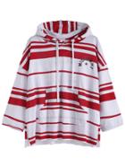 Romwe Contrast Striped Letter Print Drawstring Hooded Pocket T-shirt