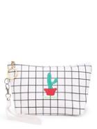 Romwe Cactus Embroidery Grid Pouch Bag With Wristlet